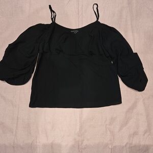 Off-Shoulder Black Ruffle Blouse with Spaghetti Straps